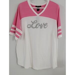 Sable Sky Short Sleeve Graphic Love  Top Pink/White Womens Size 2X NWT